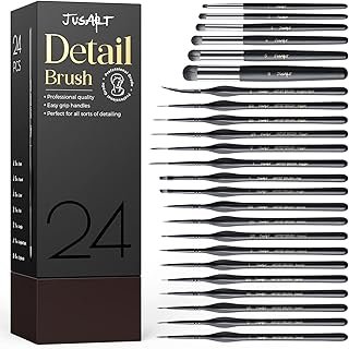 JusArt 24-Piece Detail Paint Brush Set, Miniature Paint Brushes for Models, Acrylic Oil Watercolor, Professional Fine Detail Brushes for Adults & Miniature Painters
