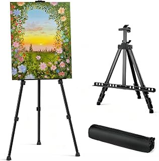 Art Painting Easel Stand - Portable Adjustable Easel Tripod - Large Standing Floor Adults Easel for Drawing & Display - Black Metal Canvas Stand