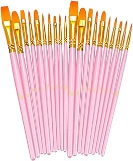 BOSOBO Paint Brushes Set, 2 Pack 20 Pcs Round Pointed Tip Nylon Hair Artist Acrylic Paint Brushes for Acrylic Oil Watercolor, Face Nail Art, Miniature Detailing & Rock Painting, Pink