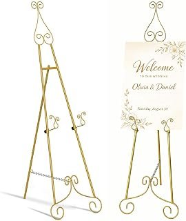 Gold Metal Art Easel Stand 140cm Adjustable Display Easel with Swirl Design