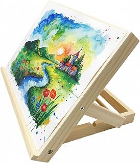 Solid Wooden Tabletop Art Easel - Wooden Adjustable Angle Portable Foldable Stand Artist Studio Desktop Drawing Table, Portable Drafting Table, Adults Beginners Teens Artists Studio (Natural wood color)
