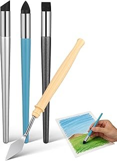 Tofficu 4 Pcs Oil Pastel Blending Tools, 3 Sponge Brushes & 1 Palette Knife