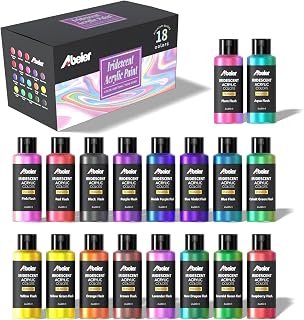 ABEIER Iridescent Acrylic Paint Set, 18 Colors x 2 oz, Non-Toxic
