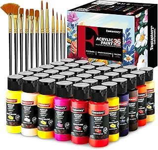 Fantastory 60ml 36 Colors Acrylic Paint Set with 12 Brushes