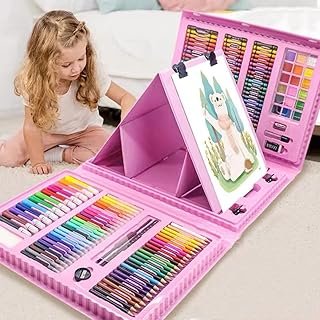 208 PCS Art Supplies, ZDY Drawing Art Kit for Kids Adults Art Set with Double Sided Trifold Easel, Oil Pastels, Crayons, Colored Pencils, Watercolor Pens Girls Boys Artist,Red