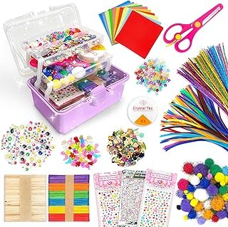Cafiuio 2500+PCS Arts and Crafts Supplies for Kids, DIY Craft Supplies Kit Box for Ages 6-8, Arts and Crafts Kit for Kids, Crafting Supply Set for Girls Boys Birthday (Purple)