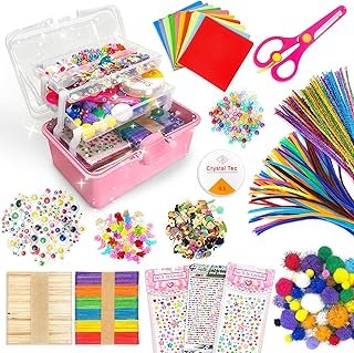 Cafiuio 2500+PCS Arts and Crafts Supplies for Kids, DIY Craft Supplies Kit Box for Ages 6-8, Arts and Crafts Kit for Kids, Crafting Supply Set for Girls Boys Birthday (Pink)