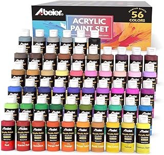 ABEIER Acrylic Paint Set, 56 Colors x 2 oz, Non-Toxic Matte Paint