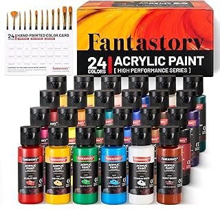 Fantastory Acrylic Paint Set, 24 Colors(2oz/60ml) with 12 Brushes