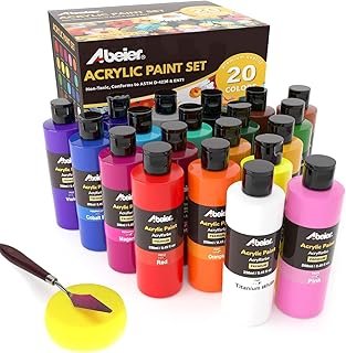 ABEIER Bulk Acrylic Paint Set, 20 Colors x 8.45 oz, Non-Toxic