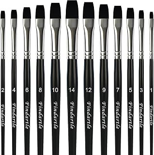 Flat Paint Brushes,12 Pcs Flat Brushes for Acrylic, Watercolour, Oil, Gouache, Painting,Artist Paint Brush for Craftwork, Tempera, Nail Art,Face Painting (Black)