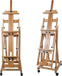 Large Easel Stand for Painting: Adjustable H-Frame Heavy Duty Easel 135cm to 240cm H, Hold Canvas up to 2 Artboards - Artist Multi-Function Studio Easel with Wheels