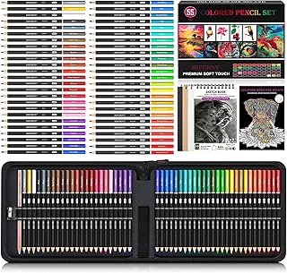 HIFORNY 55-Piece Colouring Pencil Set for Adults – 50 Soft Core Colouring Pencils with Sketchbook, Colouring Book, Blender, Pencil Sharpener and Colour Chart – in Gift Box and Zip Pocket