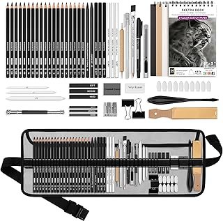 HIFORNY 60 Pcs Drawing Kit Sketching Pencil Set,Sketch Pencils Art Supplies with 3-Color Sketchbook,Graphite,Charcoal,Drawing Pencils for Adults Artists