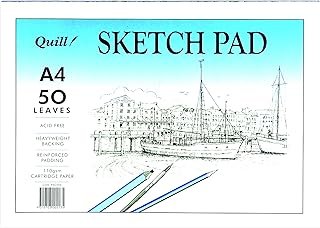 Quill, A4 Sketch Pad, 50 Sheets, 110gsm Cartridge Paper, White Pages, Glue Bound, Reinforced Padding