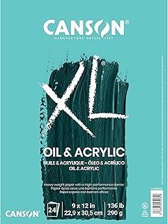 Canson XL Series Oil and Acrylic Paper, Foldover Pad, 9x12 inches, 24 Sheets (136lb/290g) - Artist Paper for Adults and Students