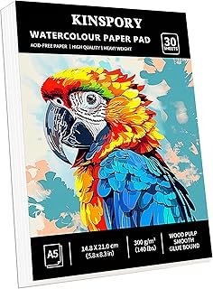 KINSPORY A4 Watercolour Paper Pad, 300GSM, 30 Sheets Cold Pressed Acid-Free Art Paper, Glue Bound Thick Watercolour Sketchbook, Portable Mixed Media Drawing Book for Kids Adults Beginners Artists, Perfect for Home Outdoor Travel Hiking Sketch Creatio