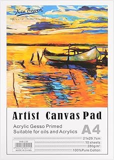 YOLCAR Canvas Pad for Painting, 10 Sheets of 11.69"x8.66" Pure Cotton Canvas, A4 Size, White, Pre-Primed for Instant Use
