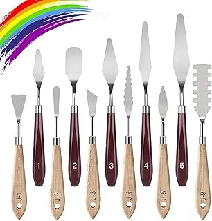 Palette Knife Set,11 pieces Stainless steel scraper Palette Knife Painting accessories Art supplies for oil painting, gouache, watercolor, rock painting