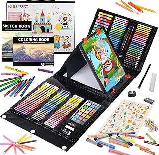 KINSPORY 290 Pack Art Set for Kids, Double-Side Easel Drawing Kits - Black