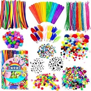 1200pcs Arts and Crafts Supplies for Kids – DIY Projects Case Filled with Pom Pom Box Craft Kit Library, Beads, Buttons, Scissors, and Pipe Cleaners with Easy Instructions - Craft for Kids Ages 4-8 Girls & Boys Birathday Gifts