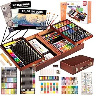 KINSPORY Art Supplies, 168 Pack Wooden Art Set Crafts for Kid Teens - Brown