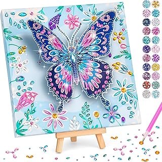 Diamond Art Kit for Kids - Arts and Crafts for Girls Ages 8-12 - DIY Butterfly Gem Sticker Painting Kit with Frame for Home Decor - Birthday Toys Gifts for 6 7 9 10 Year Old Girl - Fun Activity Craft
