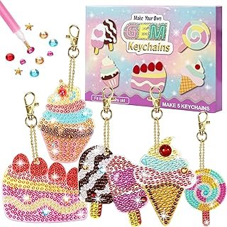 Arts and Crafts for Kids Ages 8-12, Diamond Painting Kits for Kids, Make Your Own Gem Art Keychains by Number, DIY Birthday Gifts Thanksgiving Christmas Crafts for Girls Boys Ages 3-5 4-6 6-8 10-12 (Ice Cream)