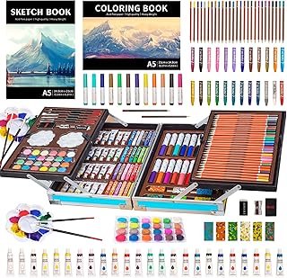 KINSPORY 139 Pack Art Kit, Art Supplies with 2 Sketch Pads, Deluxe Art Set Crafts Gift Box, Drawing Coloring Watercolor Paints, Colored Pencils, Oil Pastels for Artists Kids Girls Gift (Blue)