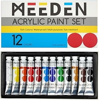 MEEDEN Beginners Acrylic Paint Set: 12 Colors 12ml/0.41 fl oz Heavy Body Starter Set - Non-Toxic Rich Pigments Art Paint for Adults Hobbists Painting on Canvas Wood Fabric Craft