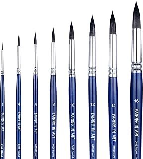 Falling in Art Professional Paint Brush Set, 8Pcs Round Pointed Paintbrush Set, Wooden Handle Hair Artist Brushes for Watercolor Painting(Blue Handle)