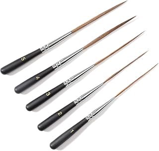 5PCS Long Liner Paint Brush,Professional Pinstriping Brush Set,Ox Hair for Watercolor,Gouache,Ink&Acrylic,Short Brush for Detailing Line Work,Paint by Numbers & Fine Art (Black-UK)
