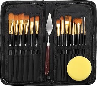 15 Pieces Paint Brush Set with 1 Palette Knife and Organizing Case - Painting Brushes for Adults or Professionals - Perfect for Your Watercolor, Oil or Acrylic Painting Art