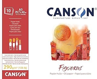 CANSON® FIGUERAS® Artist Paper for Oil, Acrylic and Oil Pastel, Pad 10 Sheets A3 29.7 x 42 cm 290 g Long Page Gluing, White