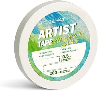 JusArt 3 Packs Artist Tape for Watercolor Paper, 1/4 inch Wide Total 600FT Long, White Art Tape for Masking, Framing and Drafting, Acid Free, Low Tack