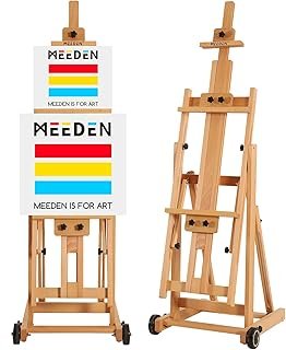 MEEDEN Versatile Studio H-Frame Easel - All Media Adjustable Beech Wood Studio Easel, Painting Floor Easel Stand, Movable and Tilting Flat Available, Holds Canvas Art up to 77"