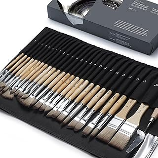 ARTIFY 24 pcs Paint Brush Set, Expert Series, Enhanced Synthetic Brush Set with Canvas Roll and Palette Knife for Acrylic Oil Watercolor Gouache(Birch)