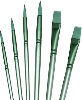 6 Piece Nylon Paint Brushes, Nylon Brushes for Painting, Flat Round Pointed Brush Set for Acrylic Watercolor Oil Painting - NUTTLY(Green)