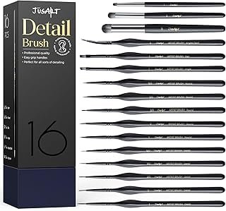 JusArt 10-Piece Detail Paint Brush Set, Miniature Paint Brushes for Models, Acrylic Oil Watercolor, Professional Fine Detail Brushes for Adults & Miniature Painters