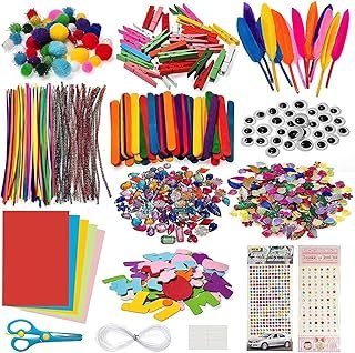1000Pcs+ Arts & Crafts Supplies for Kids Ages 4-8 Girls & Boys Birthday Gifts Handmade Supplies Kit Project Scrapbook Craft Kit Flash Pompoms, Feathers, Buttons, Sequins Art Supplies, Pipe Cleaner
