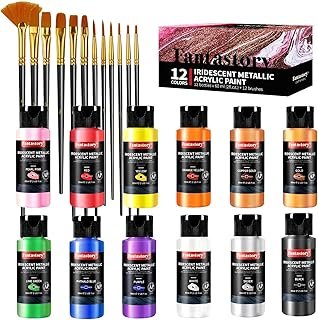 Fantastory 60ml 12 Colors Metallic Acrylic Paint Set with 12 Brushes