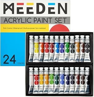 MEEDEN Beginners Acrylic Paint Set: 24 Colors 12ml/0.41 fl oz Heavy Body Starter Set - Non-Toxic Rich Pigments Art Paint for Adults Hobbists Painting on Canvas Wood Fabric Craft