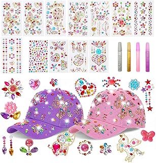 Arts and Crafts Kit for Kids, Gifts for Girls Age 4 5 6 7 8 9 10 11 12, Decorate Your Own Baseball Cap Hat with Mermaid Unicorn Rhinestone Stickers, Trend DIY Tween Present Toys Supplies Birthday Christmas
