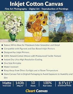 Printable Cotton Canvas Fabric Sheets for Inkjet Printer, A4 Photo Fabric Printer Sheets, Inkjet Matte 100% Cotton Canvas for Printing and Painting, 380gsm (10 Sheets) 8.5''X11''