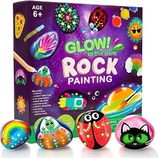 Kids Rock Painting Kit Glow in The Dark - DIY Arts and Crafts Supplies for Boys & Girls Ages 4-12 - Creative Art Activities Toys - Birthday Party Easter Gift for 6, 7, 8, 9, 10-12 Years Old Kid (Rock)