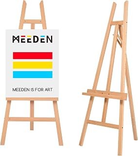 MEEDEN Wooden Easel Stand for Display, Adjustable Art Easel for Painting, Solid Beech Wood Floor Easel for Adults, Heavy Duty Artist Easel for Painting Canvas, Drawing, Signs
