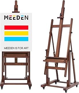 MEEDEN Extra Large H-Frame Studio Easel - Solid Beech Wooden Artist Professional Heavy-Duty Easel, Painting Art Easel Stand with 4 Premium Locking Silent Caster Wheels, Hold Max 82", Classic Walnut