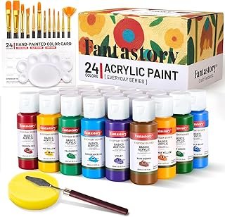 Fantastory 60ml 24 Colors Acrylic Paint Set with 12 Brushes