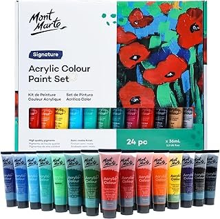 Mont Marte Signature Acrylic Colour Paint 24-Pieces Set, 36 ml