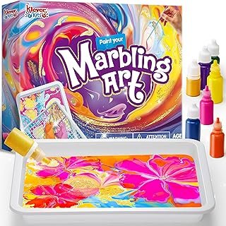 Klever Kits Water Marbling Paint Kit, Arts and Crafts for Kids, Birthday Gifts Ideas for Girls & Boys, Safe & Non-Toxic Marbling Paint Art for Girls